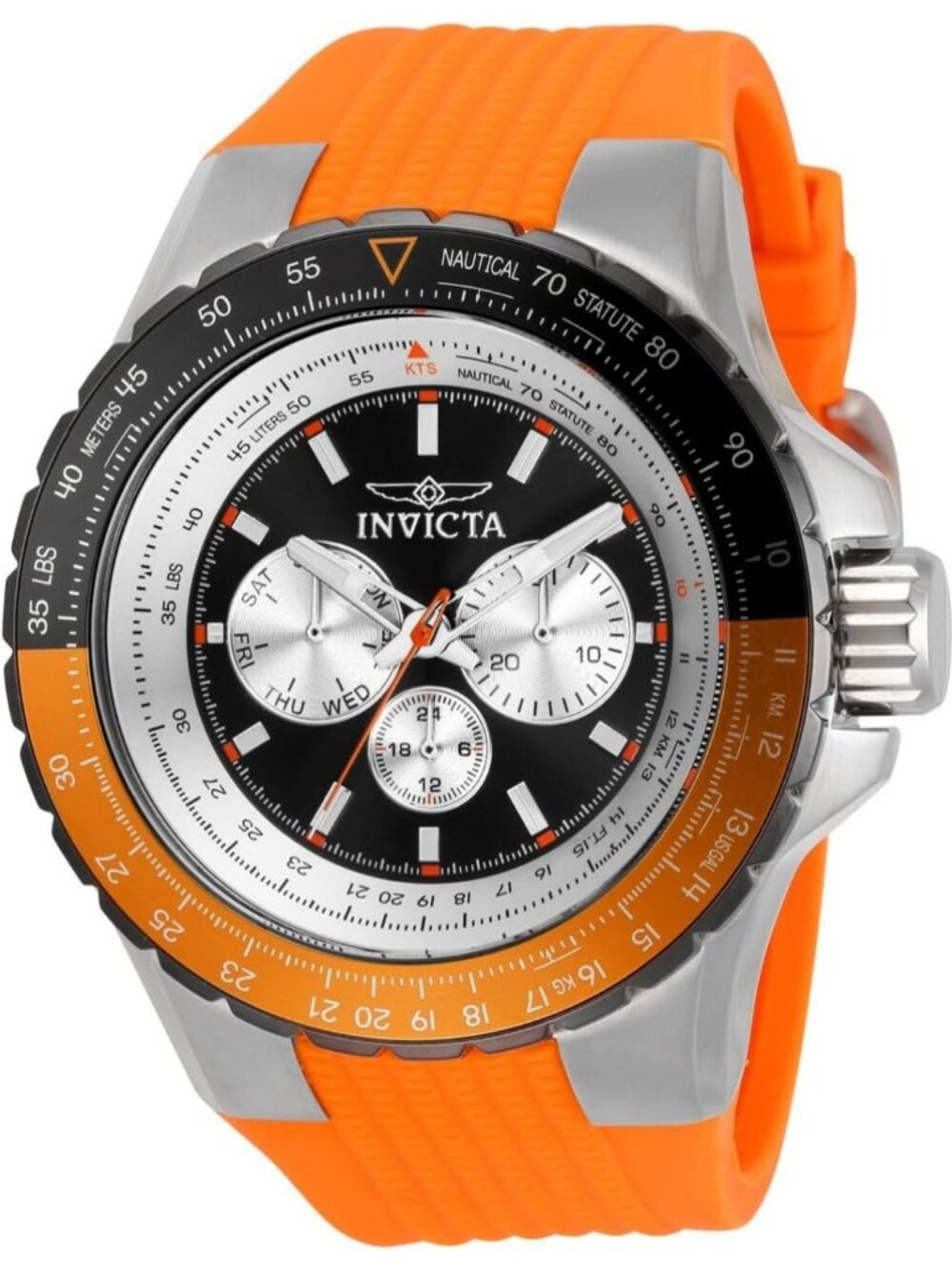 Men's Orange Silver Rubber Band Aviator Analog Quartz Swimming Luminous Watch